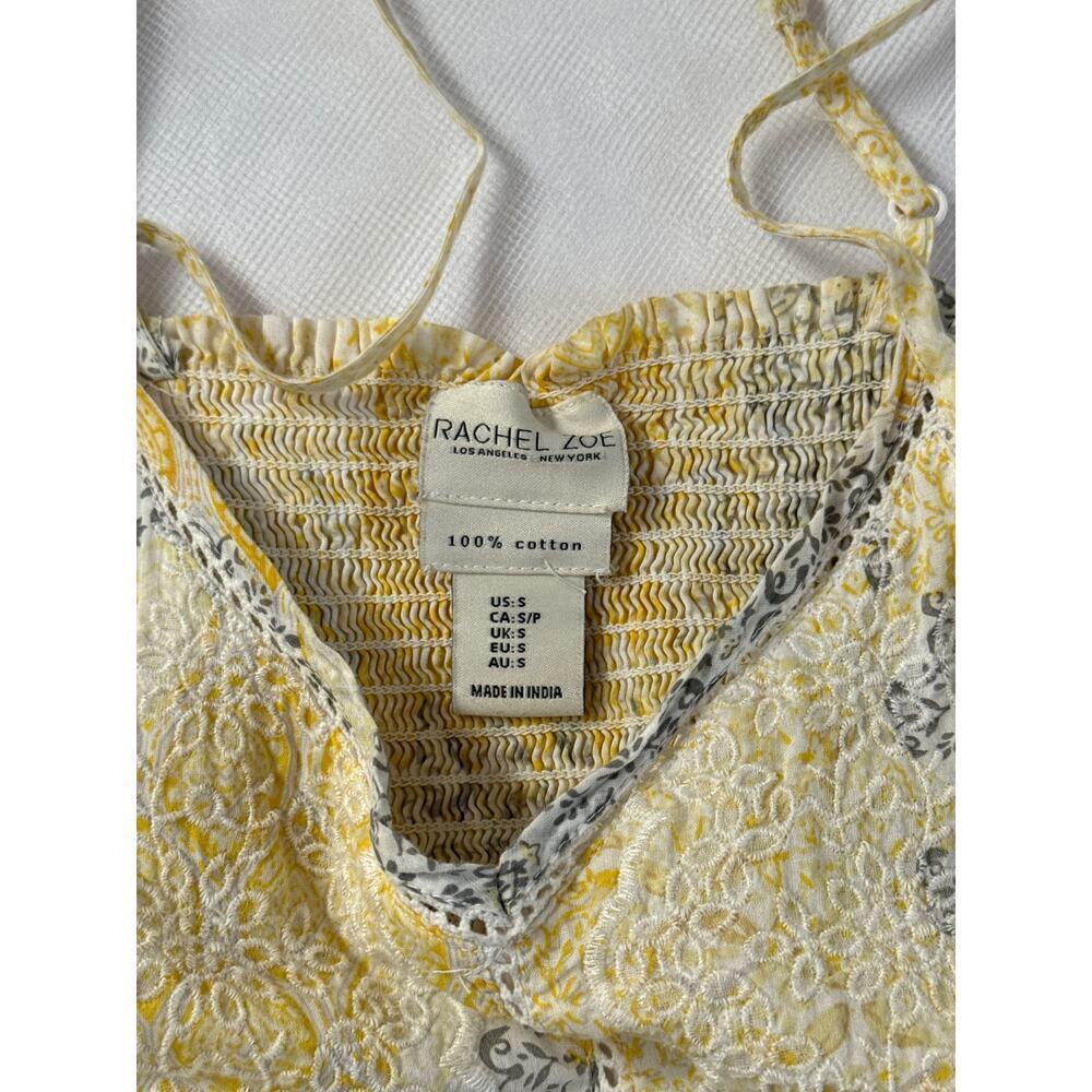 Women’s Rachel Zoe Yellow & Grey Cotton Embroidered Summer Dress Sz S - Picture 3 of 4